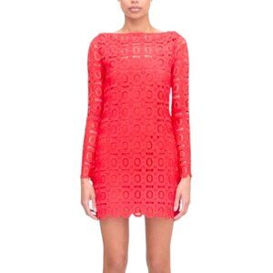 Hill House Home Red Crochet Long Sleeve Mini Dress Size S